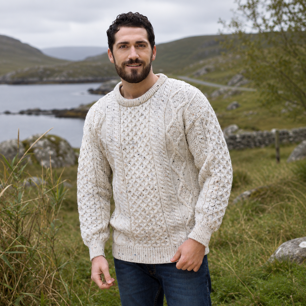 Aran Irish Crew Neck Sweater - Fleck (C1347)