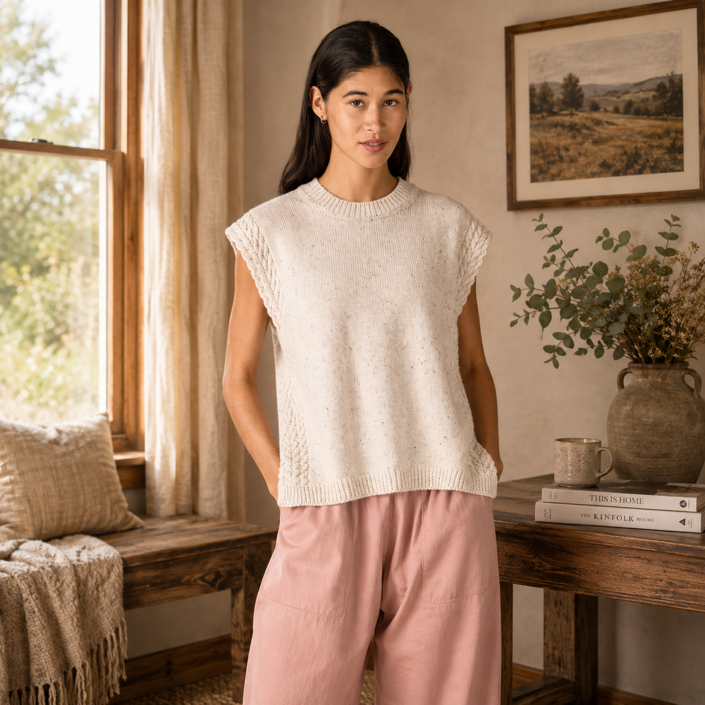 Irelands Eye Orla Cable Vest - Chalk (C317)
