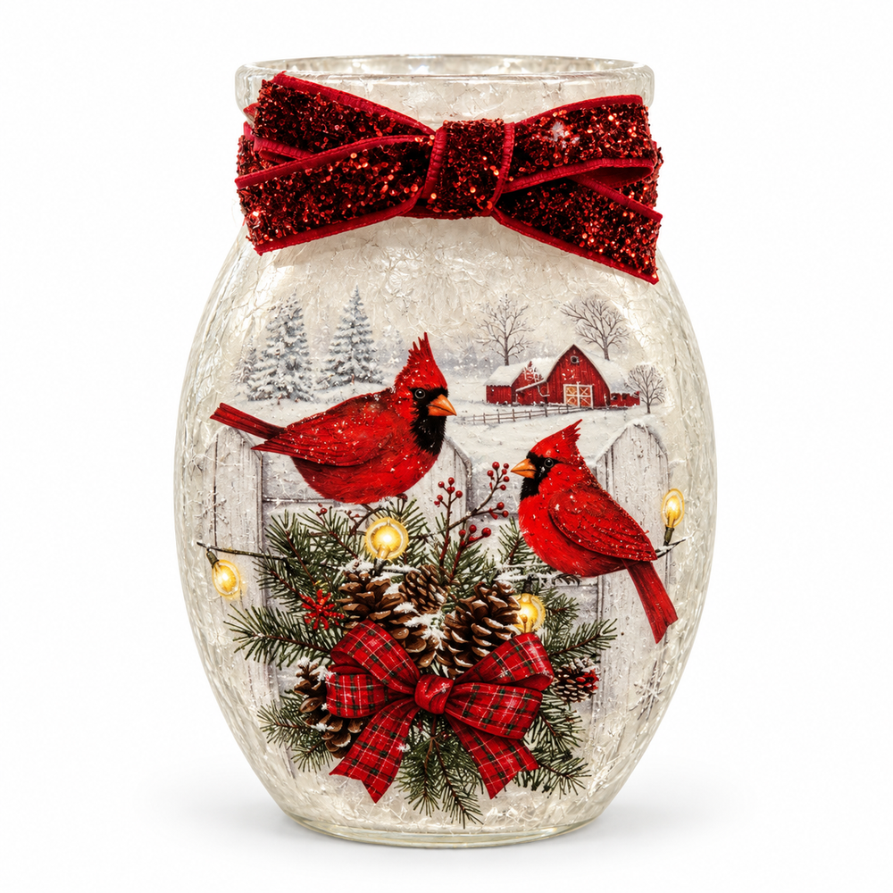 SC Cardinals on Wreath Pre-Lit Small Jar