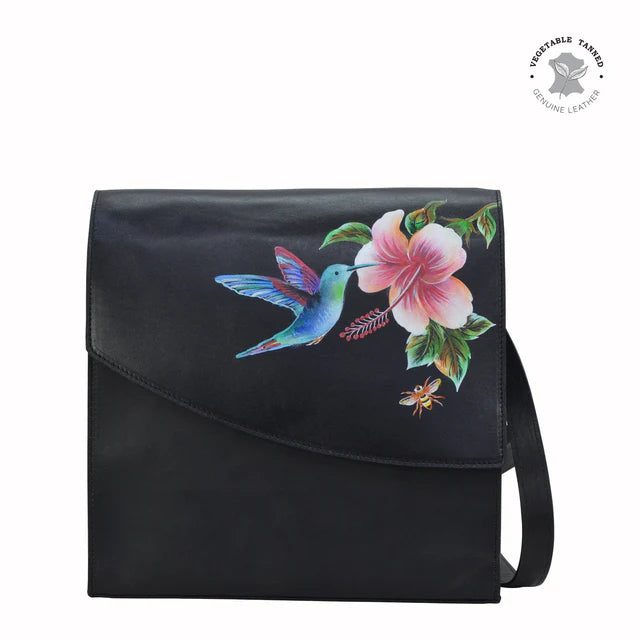 Anuschka Hummingbird Black - Flap Messenger Crossbody