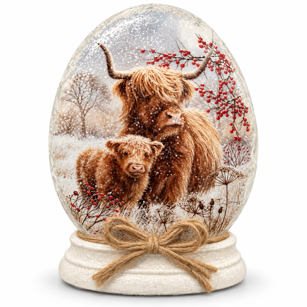 SC Highland Cow and Calf Pre-Lit Oval Orb