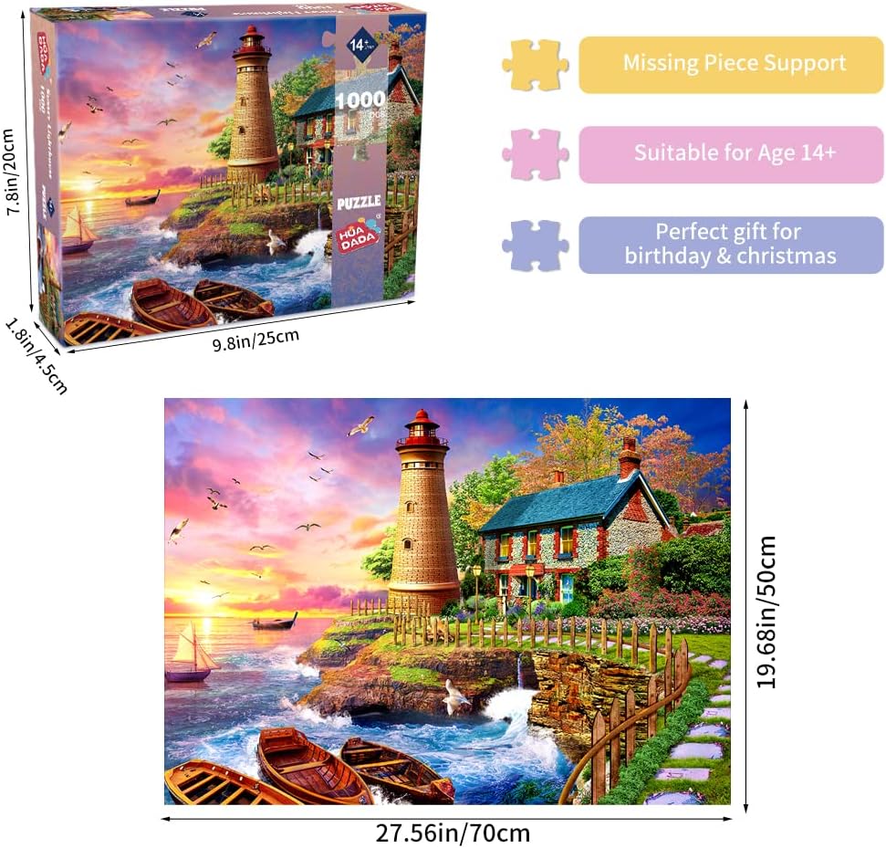 HUADADA 1000 Pieces Puzzle - Sunset Lighthouse