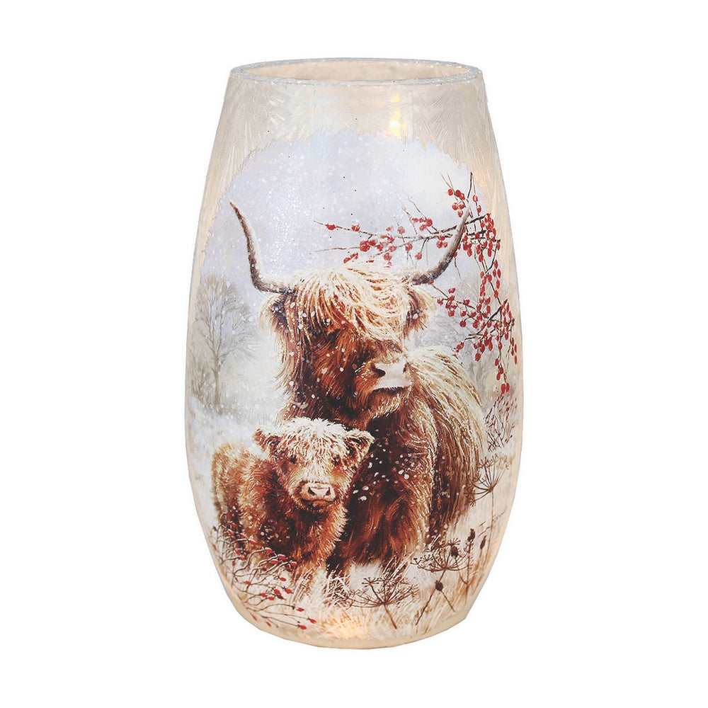 SC Highland Cow and Calf Pre-Lit Small Vase