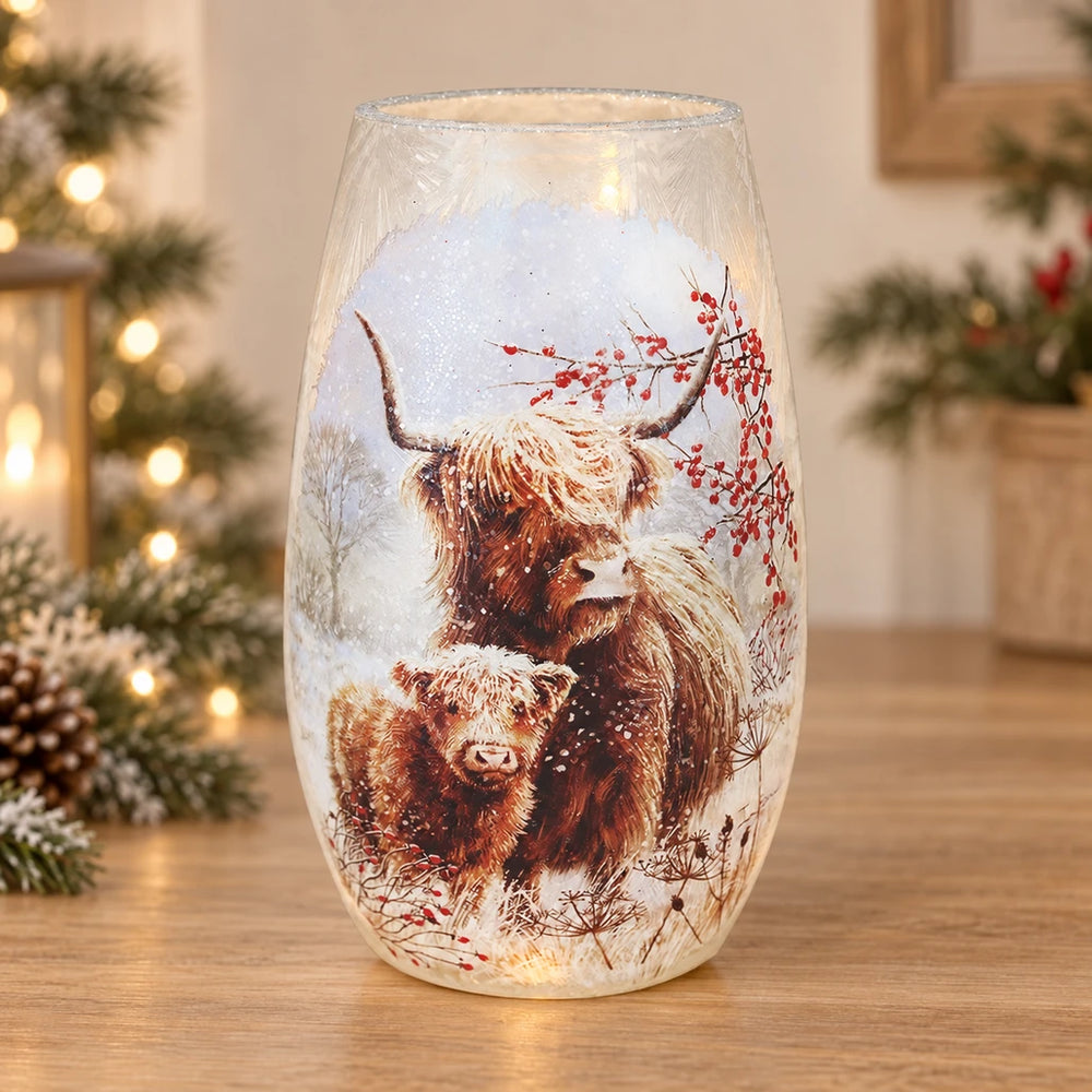 SC Highland Cow and Calf Pre-Lit Small Vase