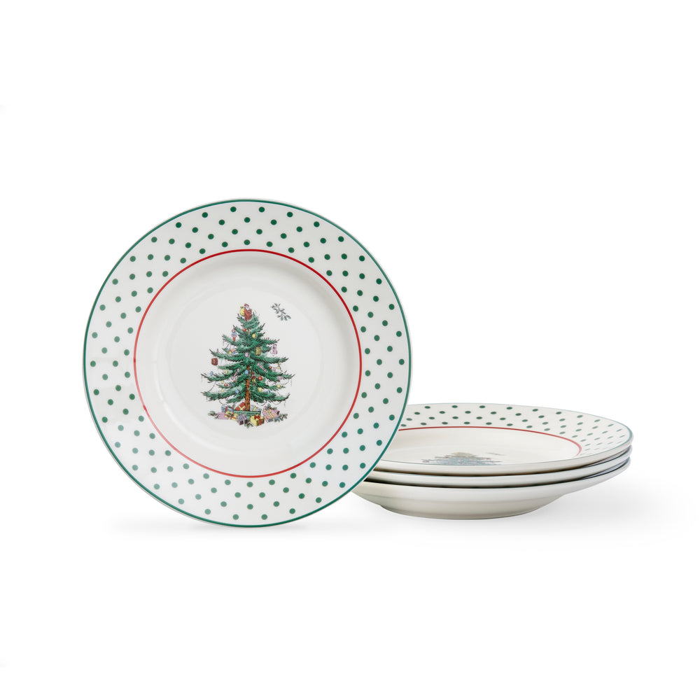 Spode Christmas Tree Polka Dot Round Tidbit Plate Set of 4