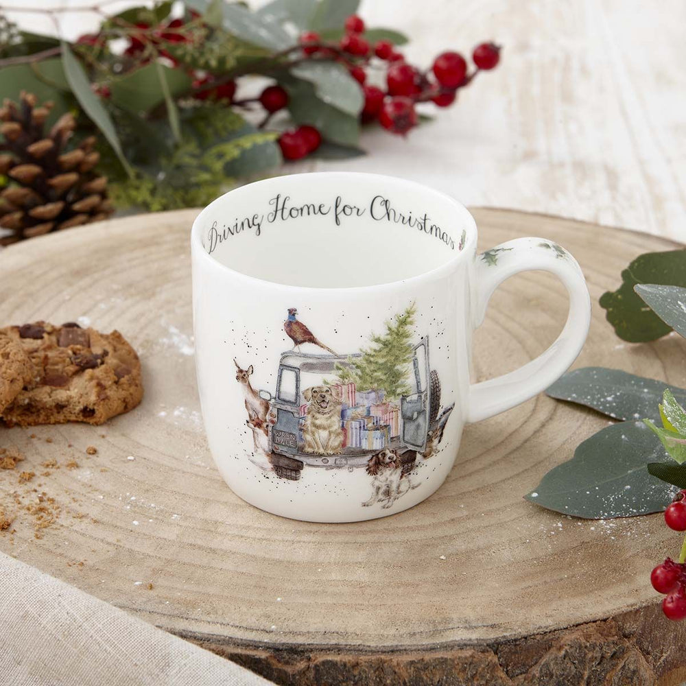 Wrendale 11 oz Mug - Driving Home for Christmas (dog)