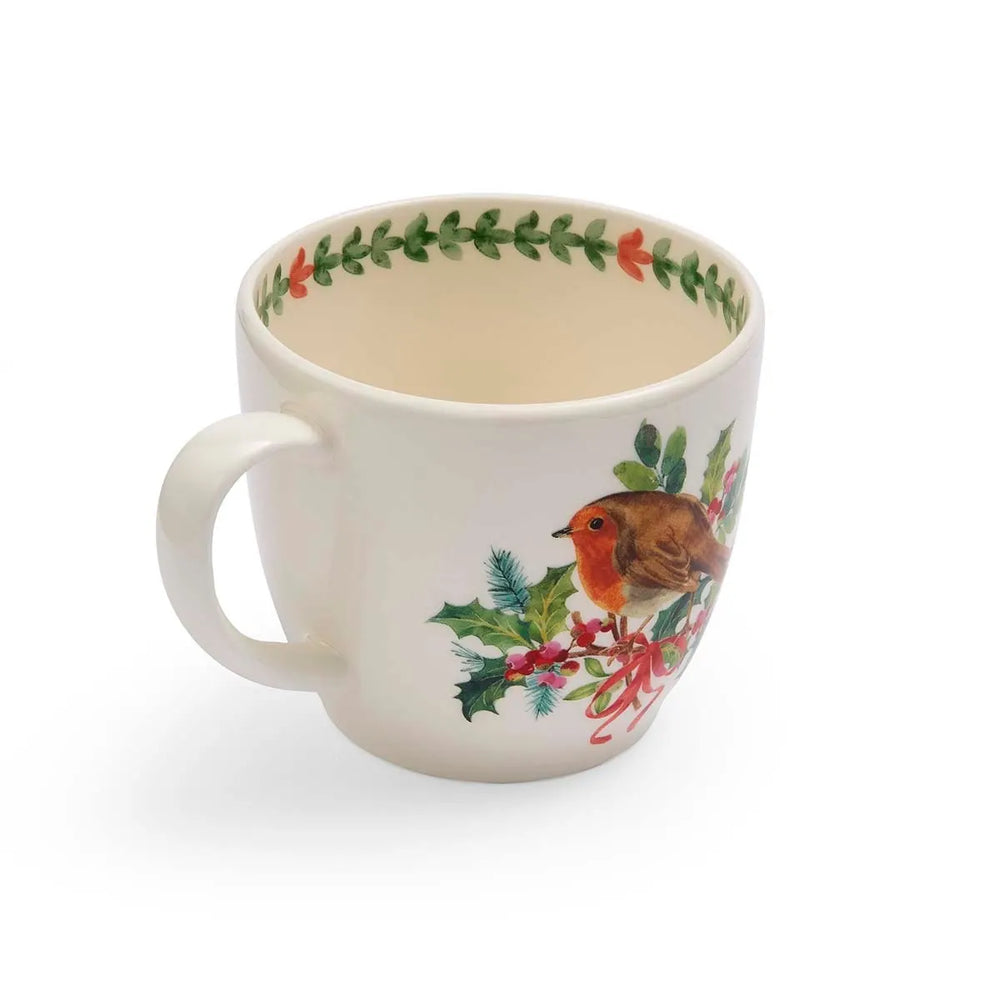 Portmeirion Botanic Garden Christmas Holly Robin Latte Mug 14oz