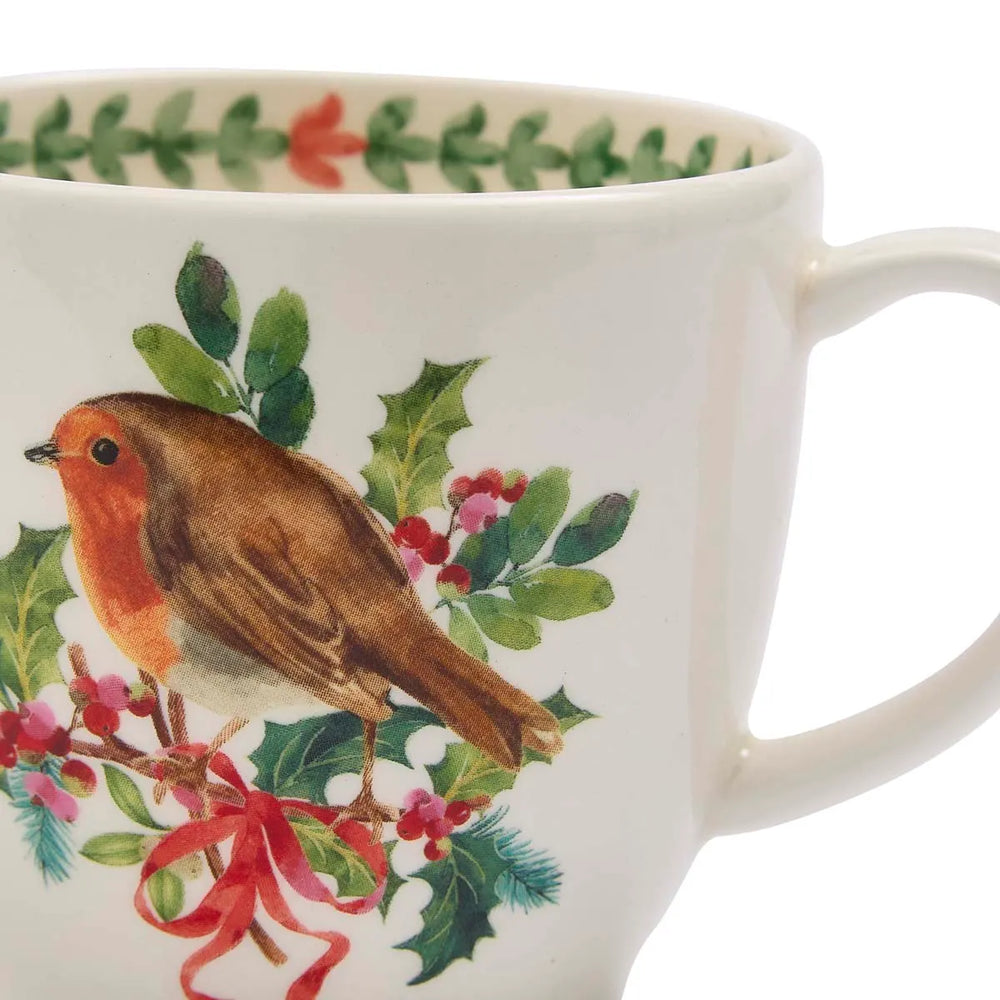 Portmeirion Botanic Garden Christmas Holly Robin Latte Mug 14oz