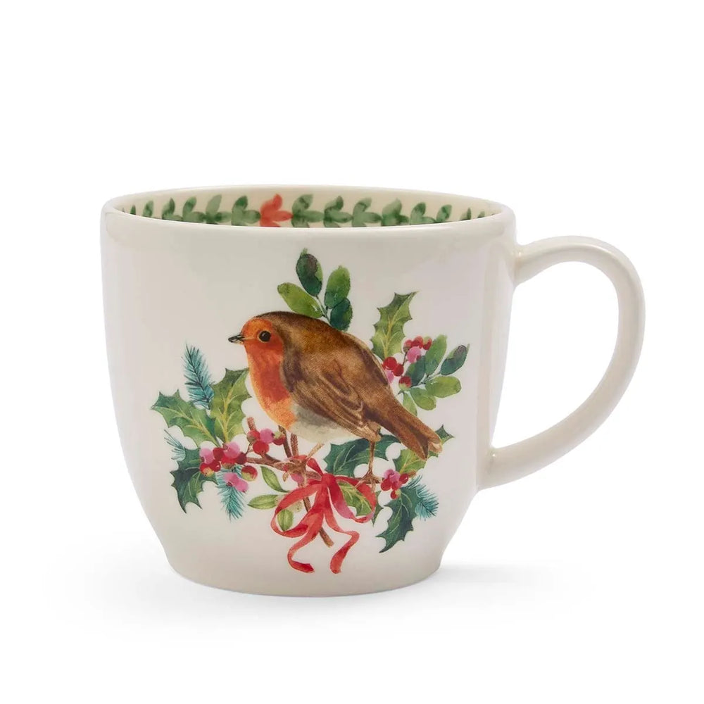 Portmeirion Botanic Garden Christmas Holly Robin Latte Mug 14oz