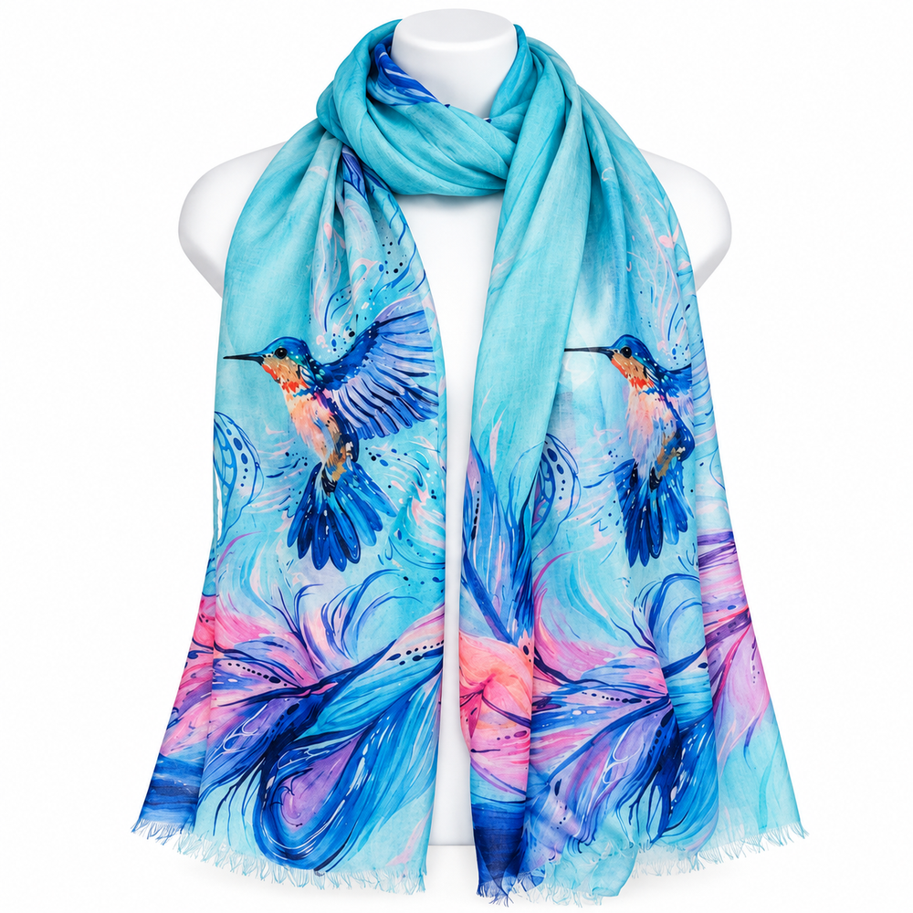 Indigenous Art Scarf - Hummingbird Feathers