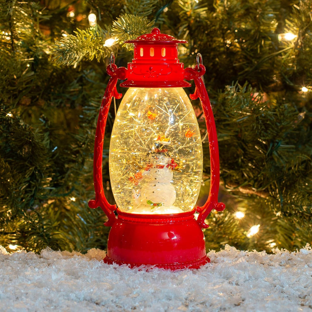 Roman Lighted Swirl Snowman & Cardinal Lantern 9.5" (USB)