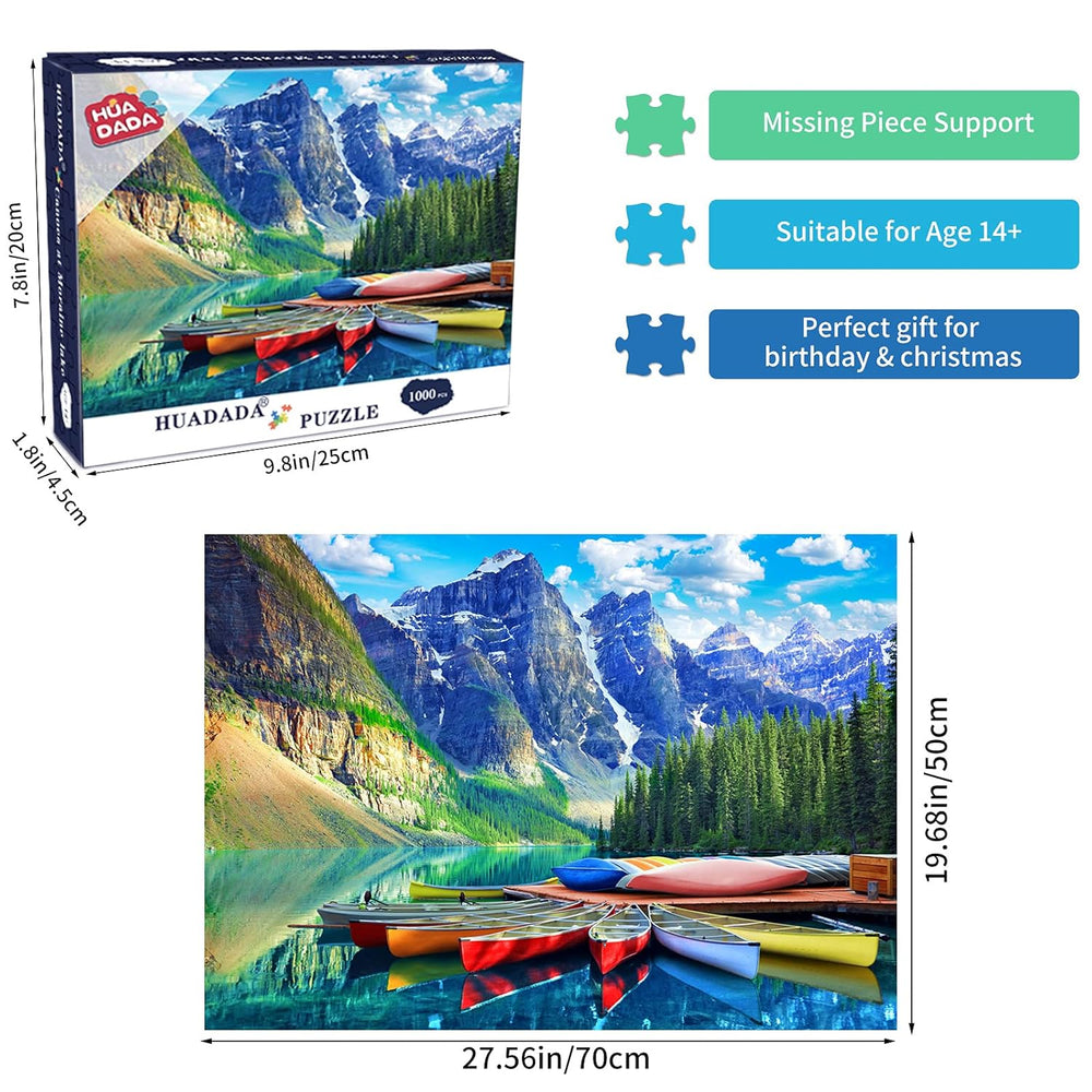 HUADADA 1000 Pieces Puzzle - Canoes at Moraine Lake