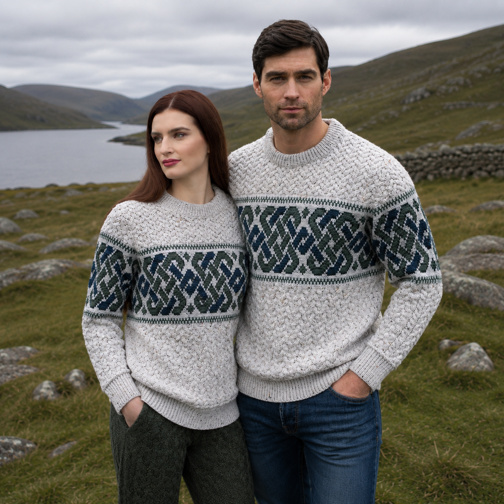 Aran Irish Celtic Crew Neck Sweater - Oatmeal (C5349)