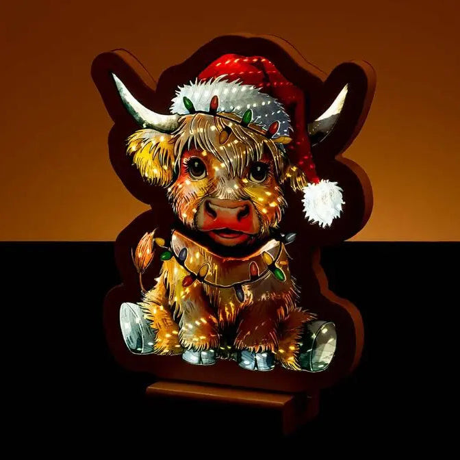 CT Infinity Light Christmas Highland Cow 16"