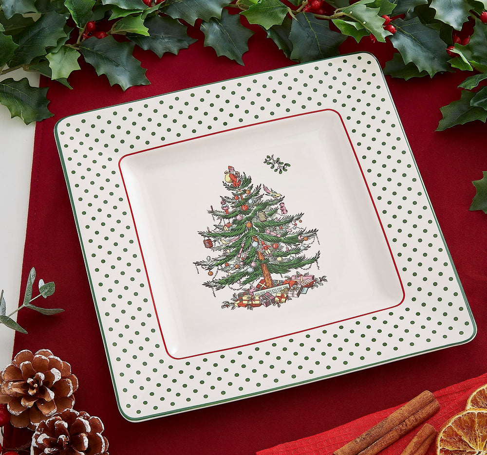 Spode Christmas Tree Polka Dot Square Platter