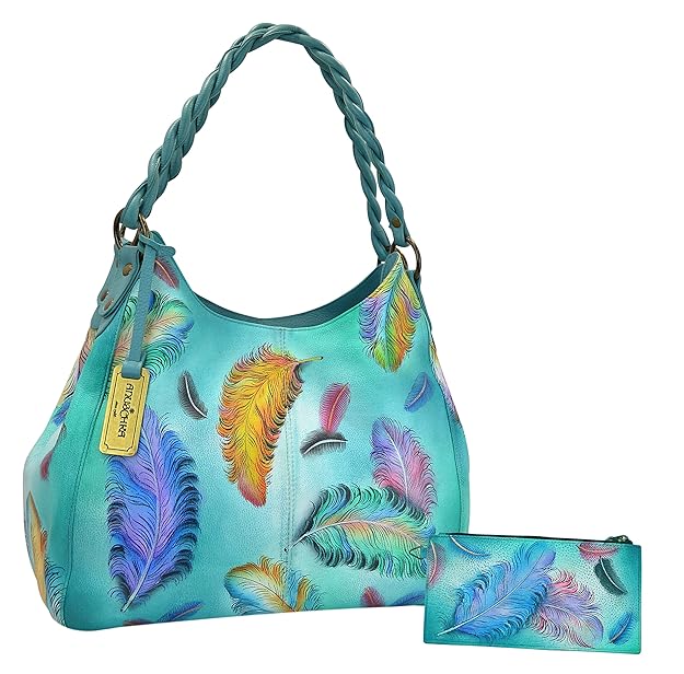 Anuschka Floating Feathers - Hobo Shopper with Braided Handle