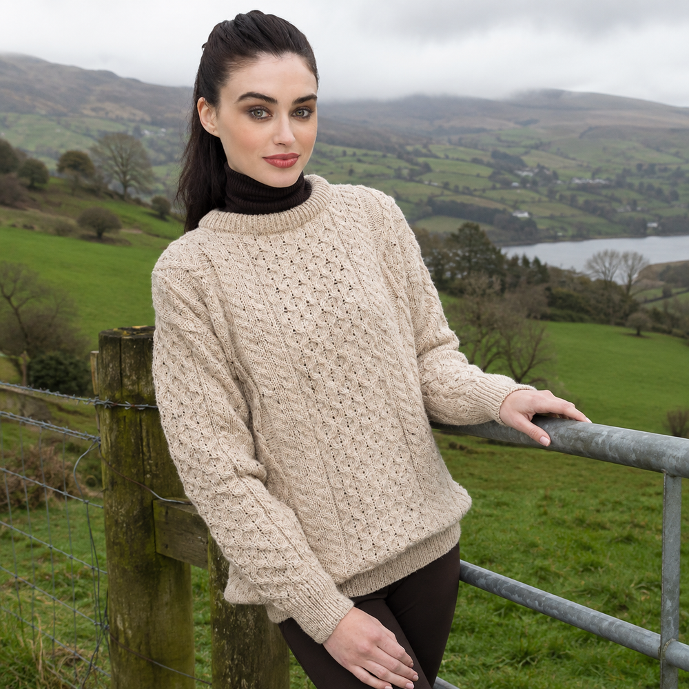 Aran Irish Crew Neck Sweater - Fleck (C1347)