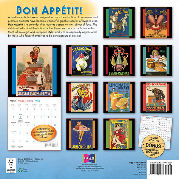 Sellers Publishing Wall Calendar Bon Appetit: Vintage Food Posters