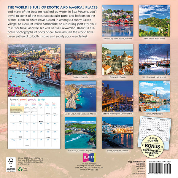 Sellers Publishing Wall Calendar Bon Voyage: Seaside Destinations