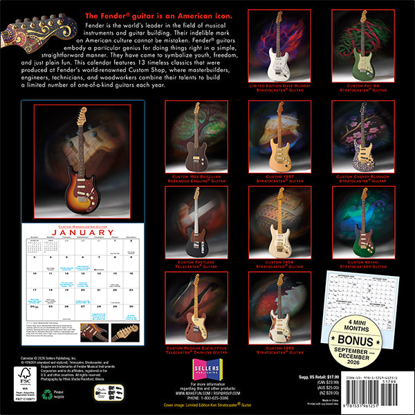 Sellers Publishing Wall Calendar Fender Customer Shop Guitar