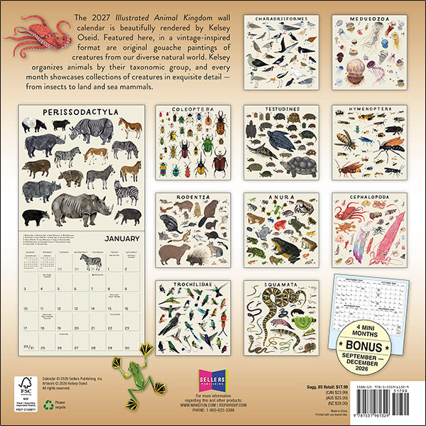Sellers Publishing Wall Calendar The Illustrated Animal Kingdom