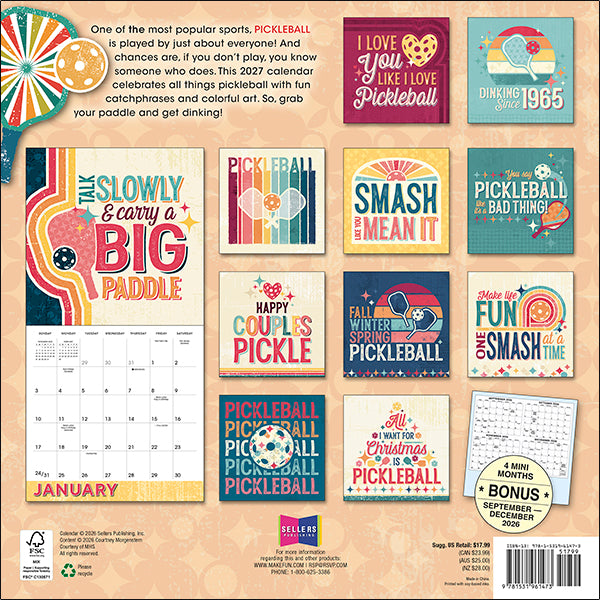 Sellers Publishing Wall Calendar Pickleball