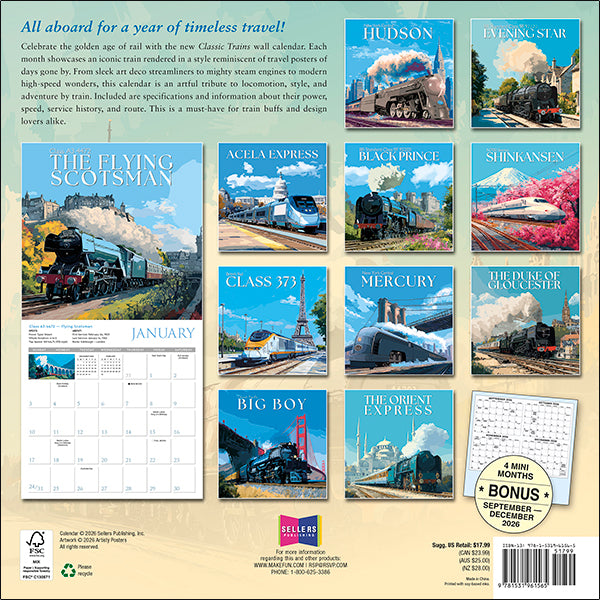 Sellers Publishing Wall Calendar Classic Trains