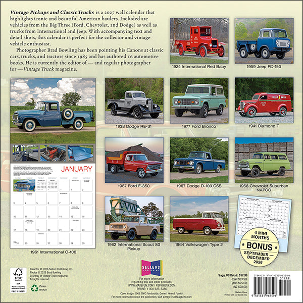 Sellers Publishing Wall Calendar Vintage Pickups