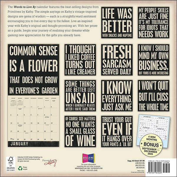 Sellers Publishing Wall Calendar Words to Live By