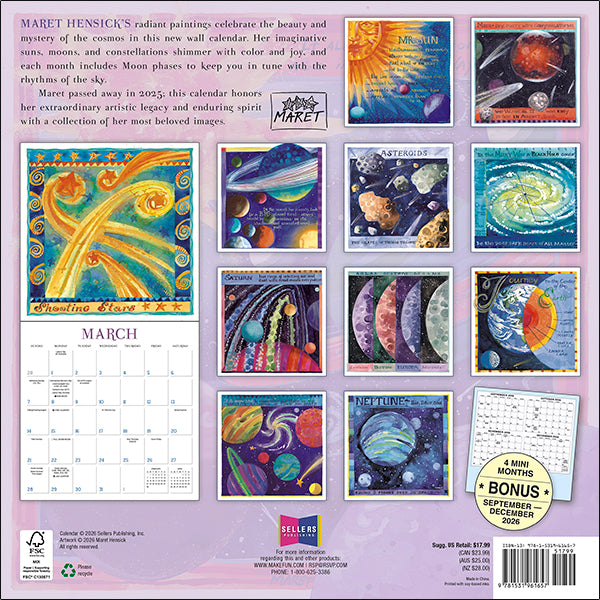 Sellers Publishing Wall Calendar Sun, Moon, Stars