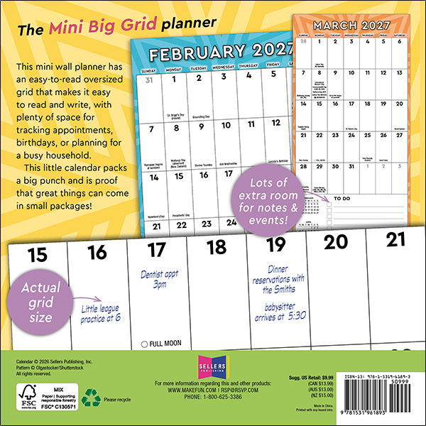 Sellers Publishing Mini Calendar The Mini Big Grid Planner
