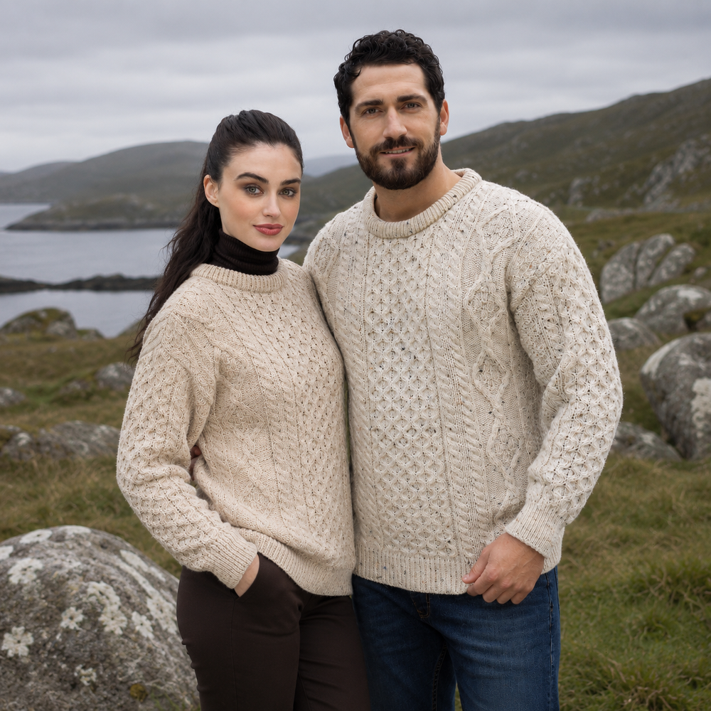 Aran Irish Crew Neck Sweater - Fleck (C1347)