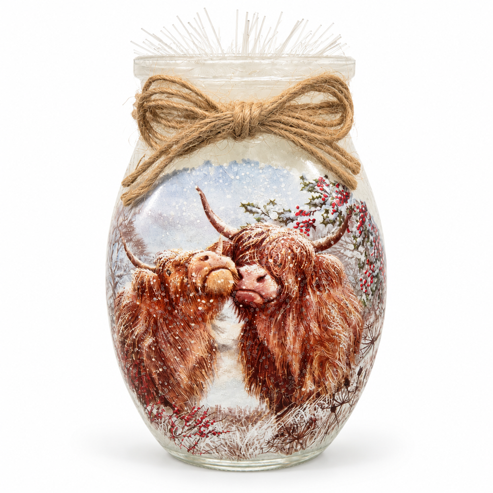SC Highland Cow Couple Pre-Lit Small Jar
