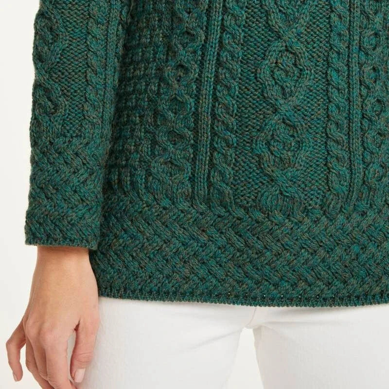 Aran Ladies Vented Roll Neck Sweater Connemara Green (A191)