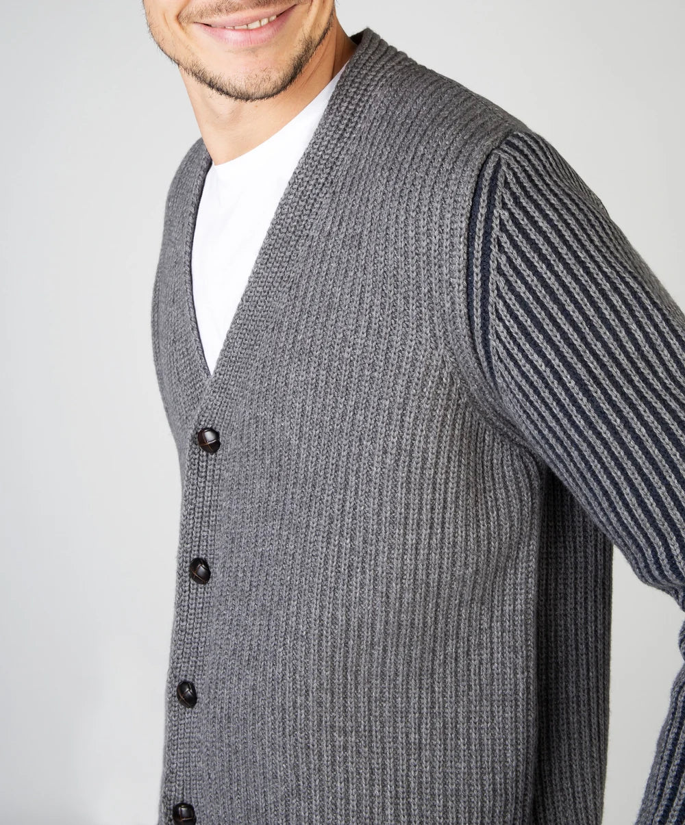 Irelands Eye Men's Pinstripe Wool & Cotton Cardigan (A955) - Large