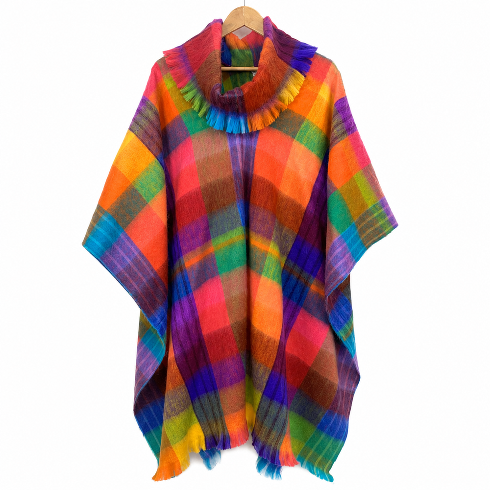 Alpaca Turtleneck Poncho - Rainbow