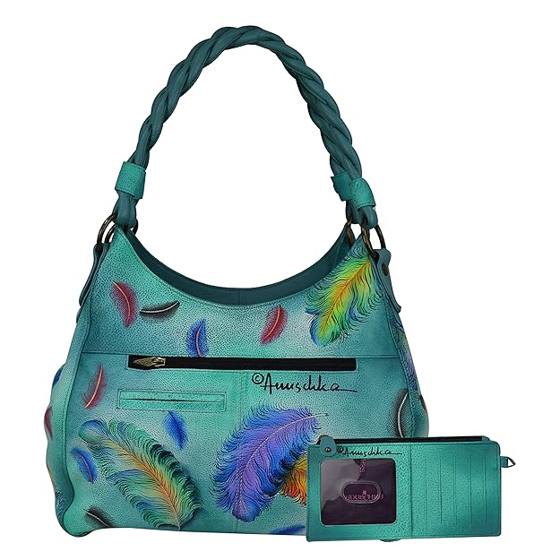 Anuschka Floating Feathers - Hobo Shopper with Braided Handle