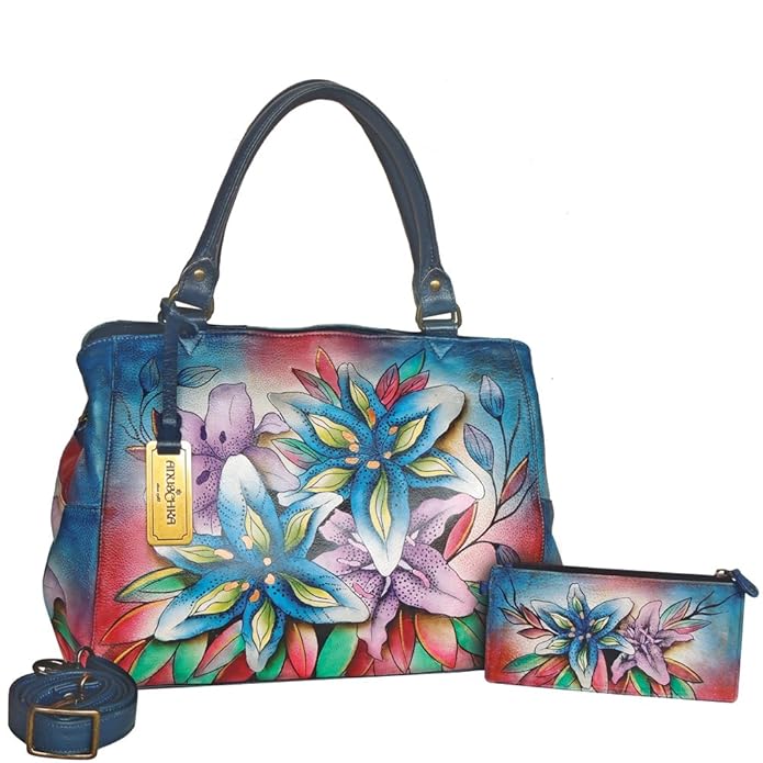 Anuschka Luscious Lilies Denim - Triple Compartment Satchel (Large)