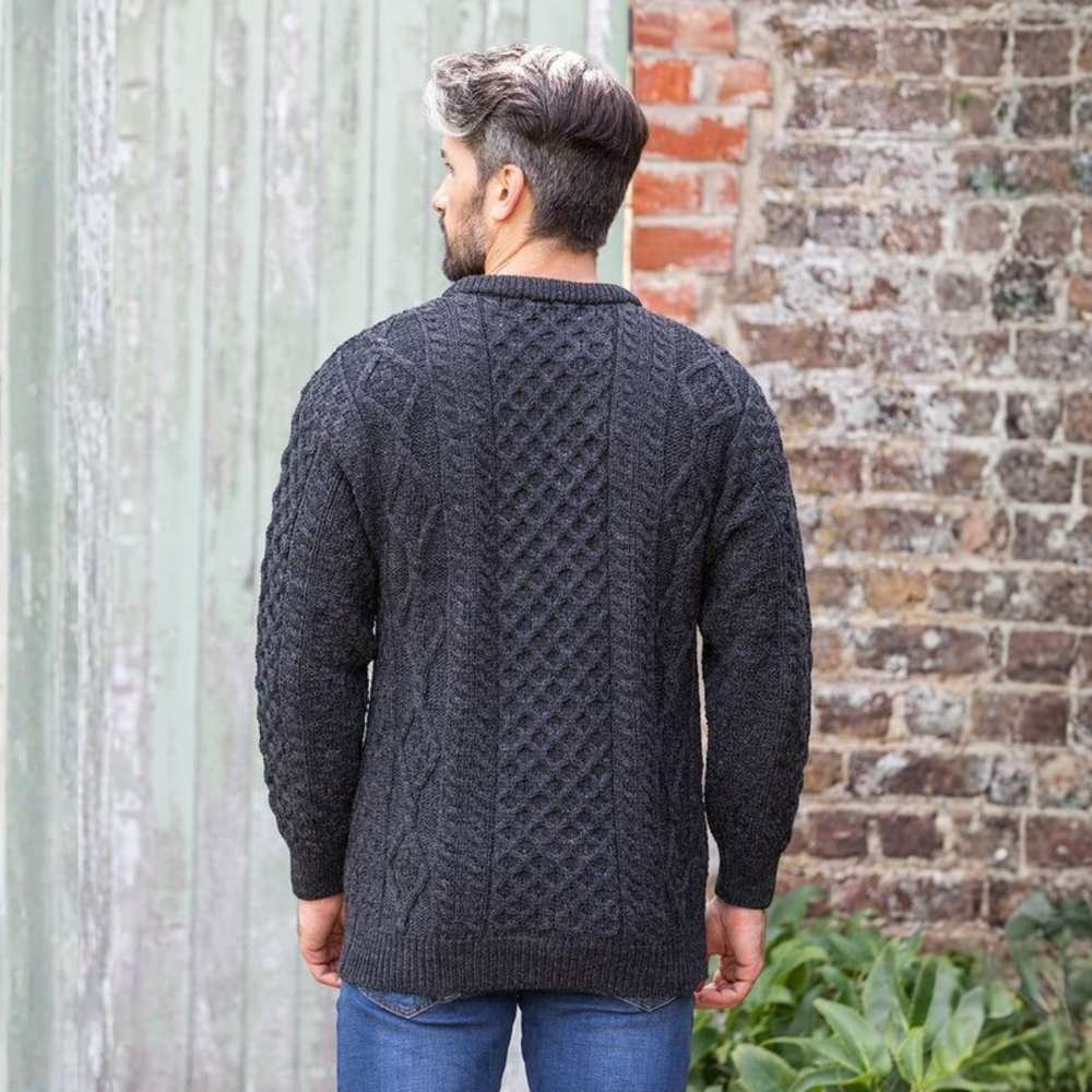 Aran Irish Men's Crew Neck Sweater Charcoal (C1347)