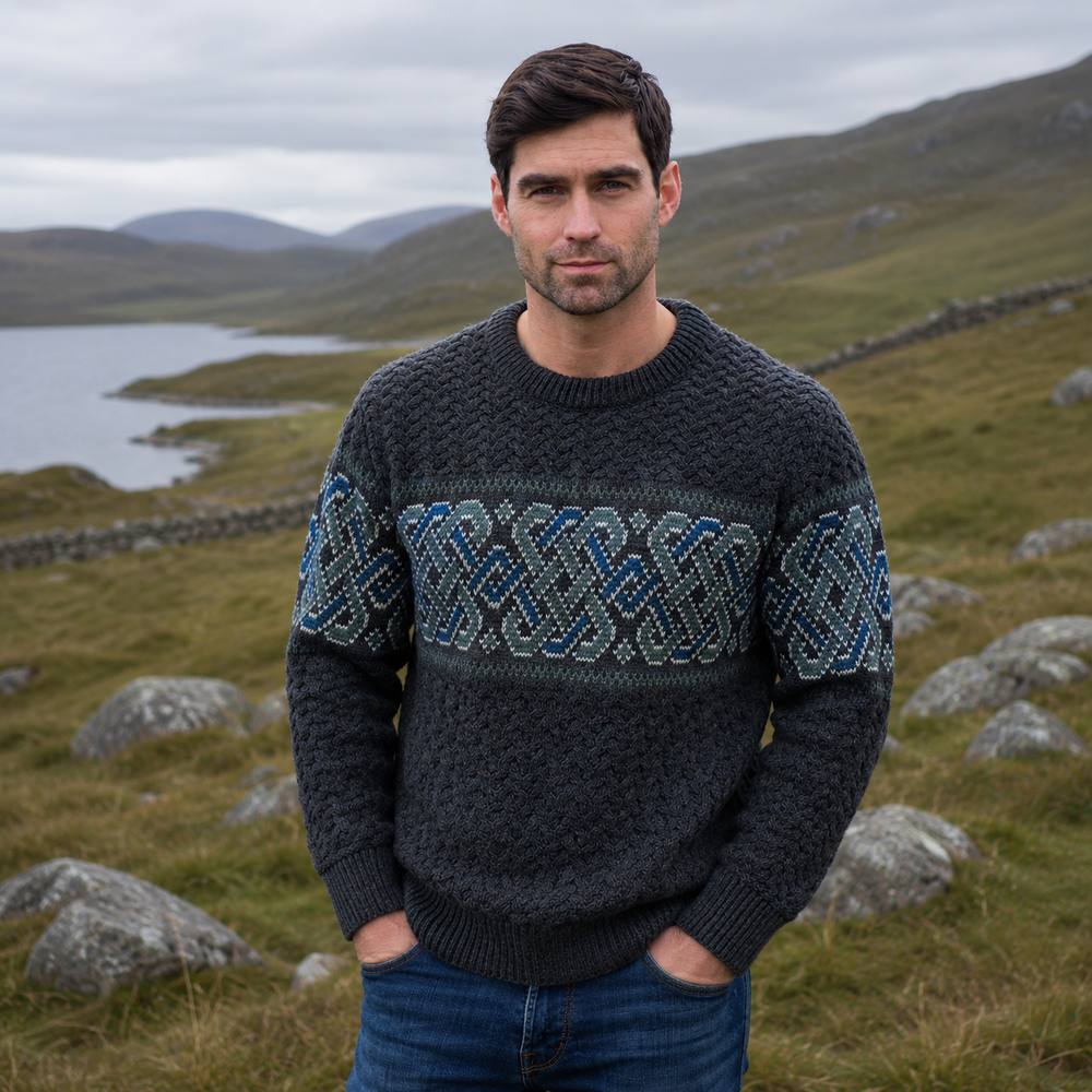 Aran Irish Celtic Crew Neck Sweater - Charcoal (C5349)