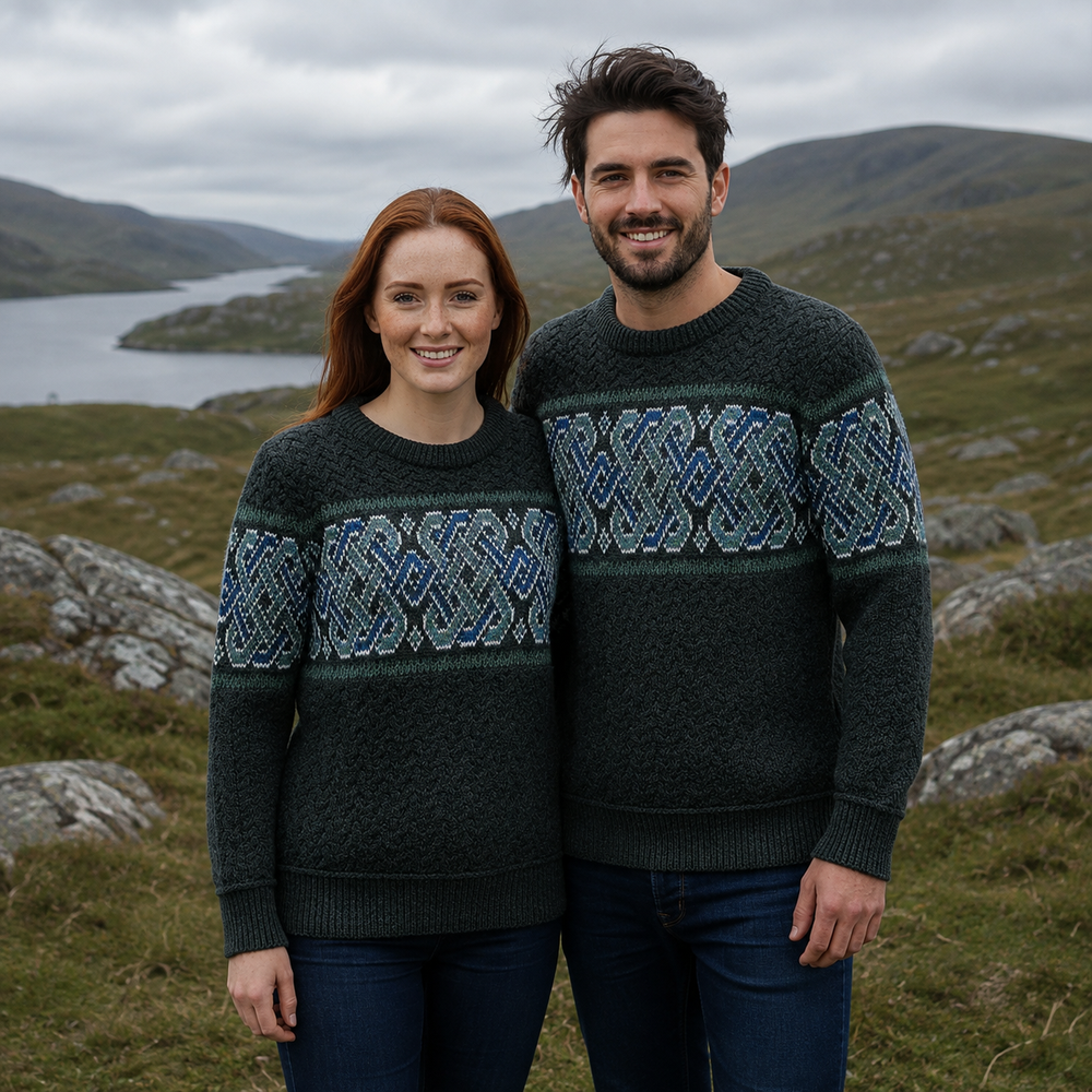Aran Irish Celtic Crew Neck Sweater - Charcoal (C5349)