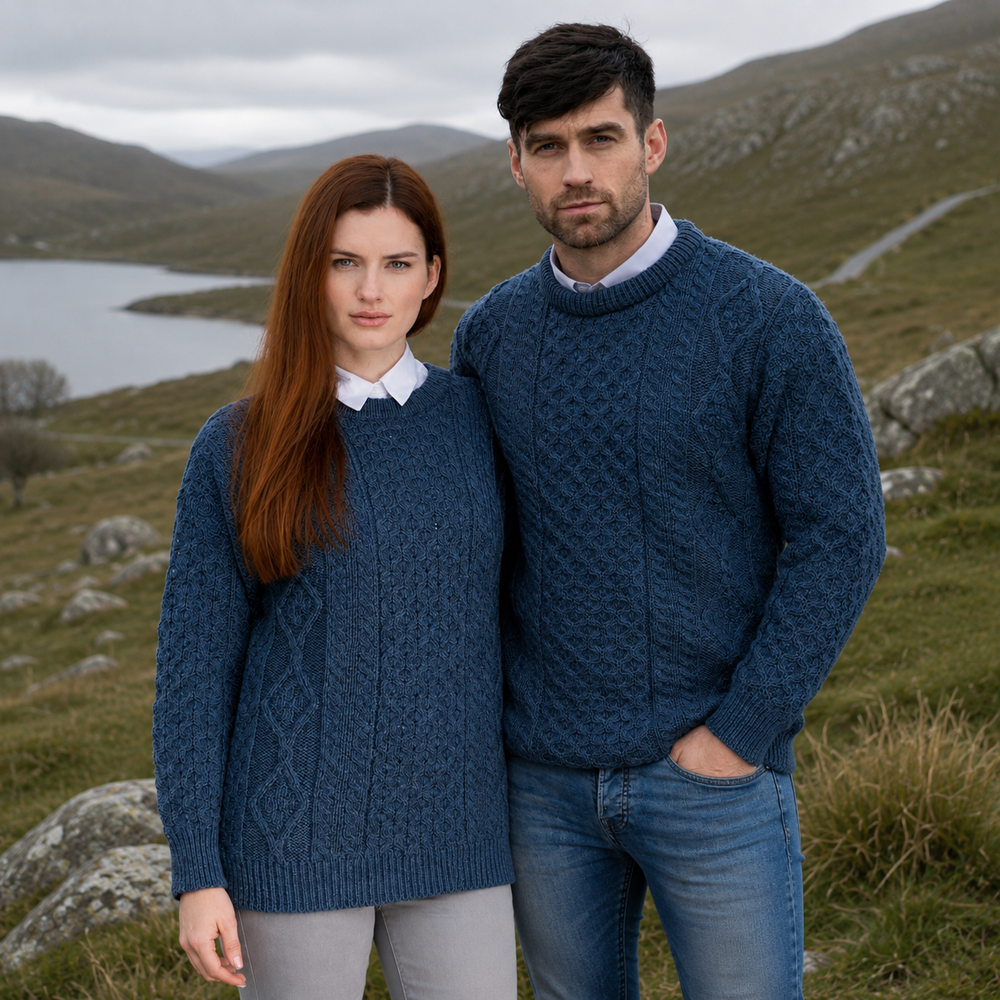Aran Irish Unisex Crew Neck Sweater Caspian