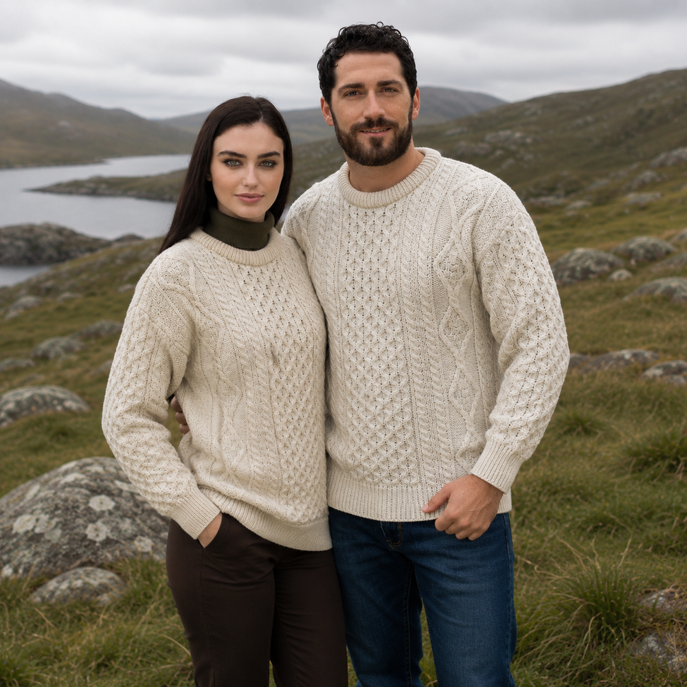 Aran Irish Crew Neck Sweater - Natural (C1347)