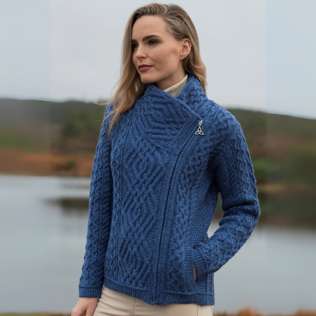 Aran Irish Women's Side Zip Cardigan - Marl Blue (Z4630) – Rob McIntosh