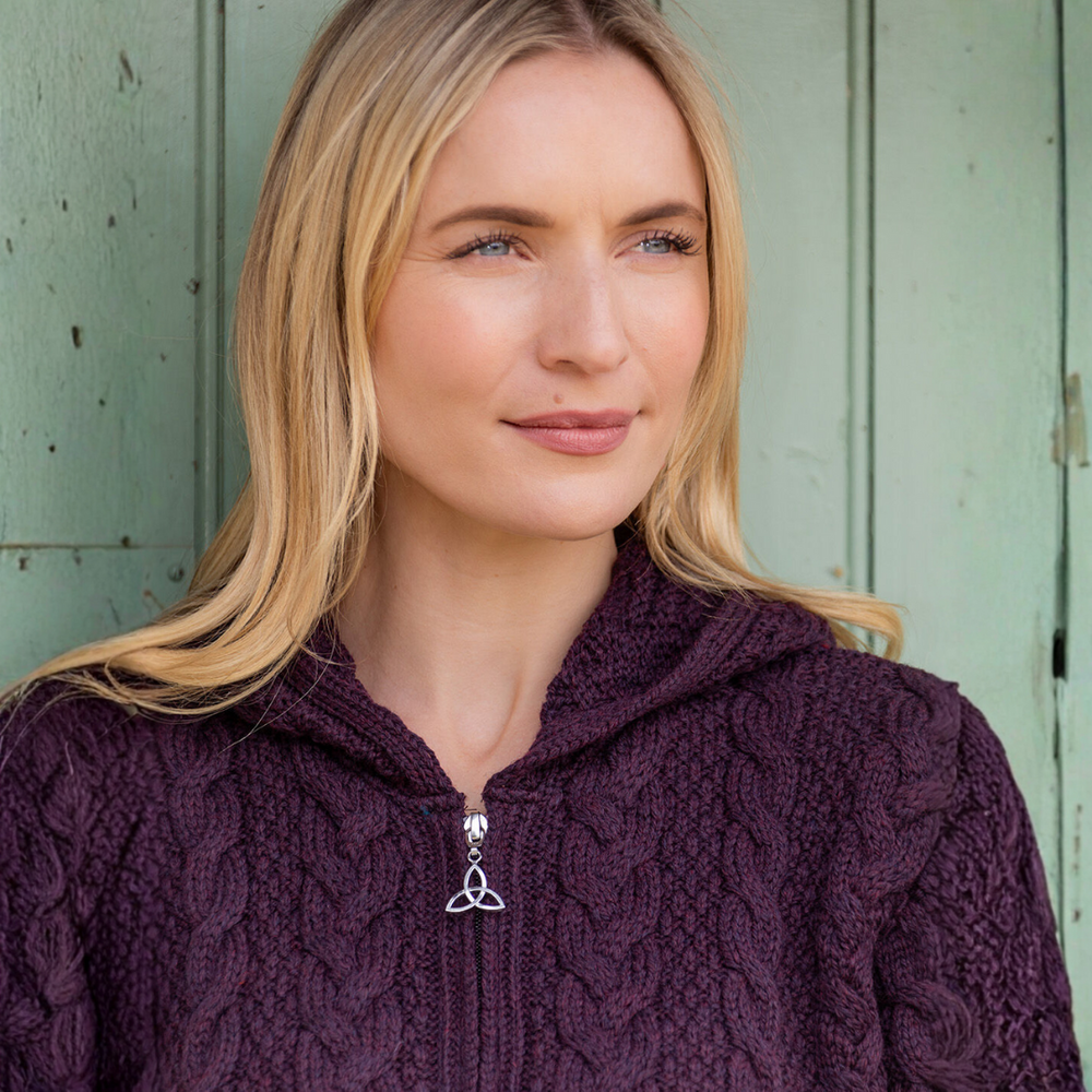 Aran Irish Women's Zip Hooded Coat - Damson (HD4025)