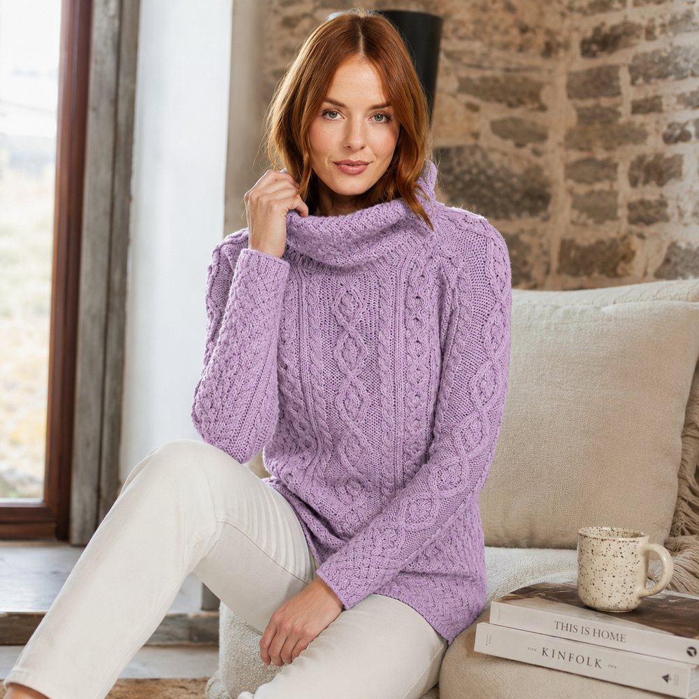 Lifestyle Aran Ladies Roll Neck Merino Sweater A191016