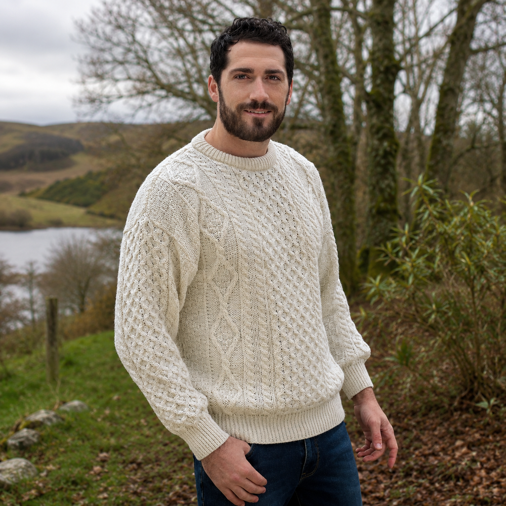 Aran Irish Crew Neck Sweater - Natural (C1347)