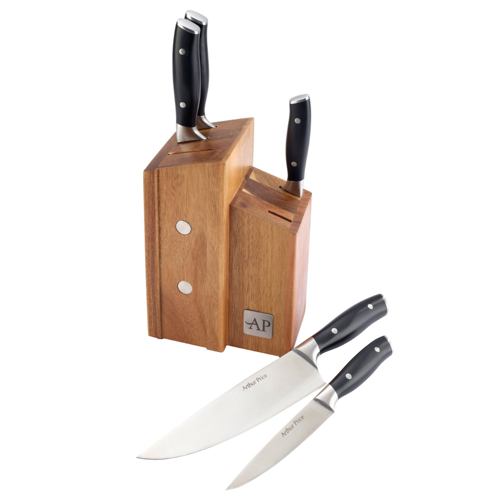 Arthur Price 6-Piece Square Acacia Knife Block Set