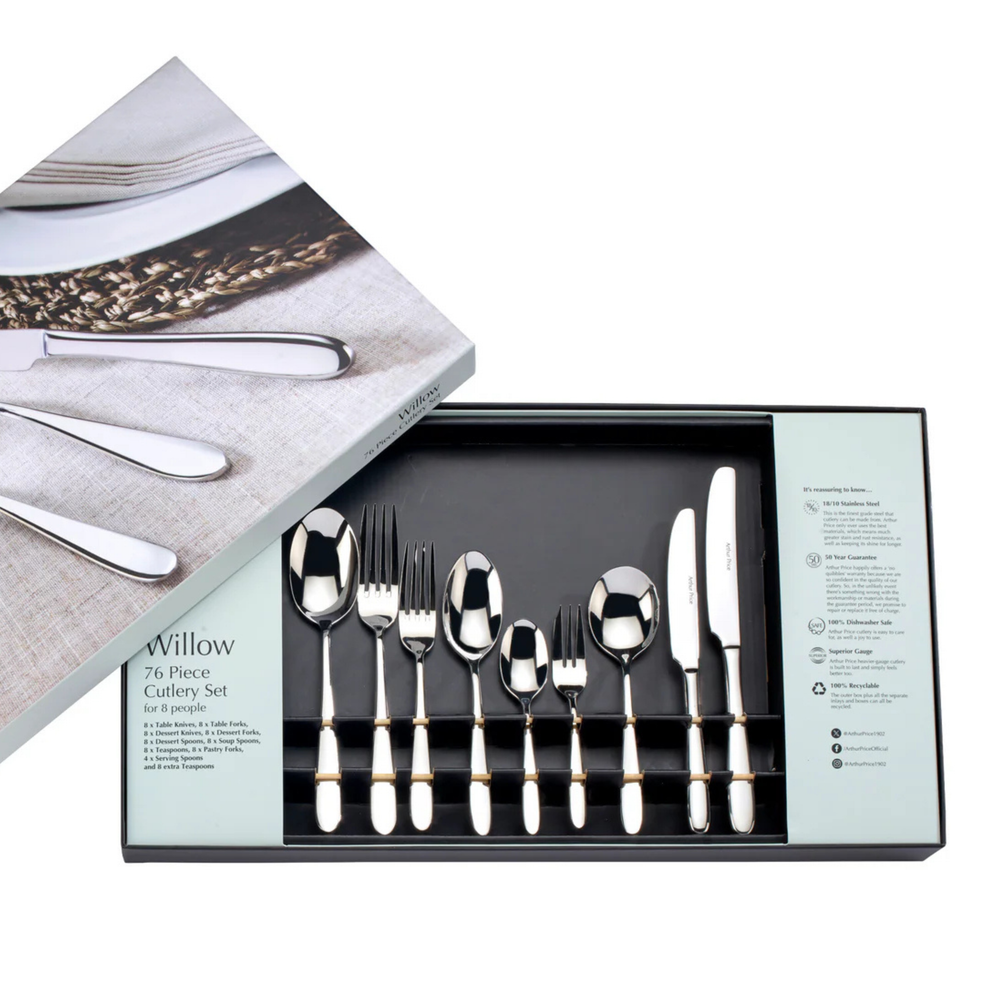 Arthur Price Willow 76 Piece Flatware Set with Pastry Forks