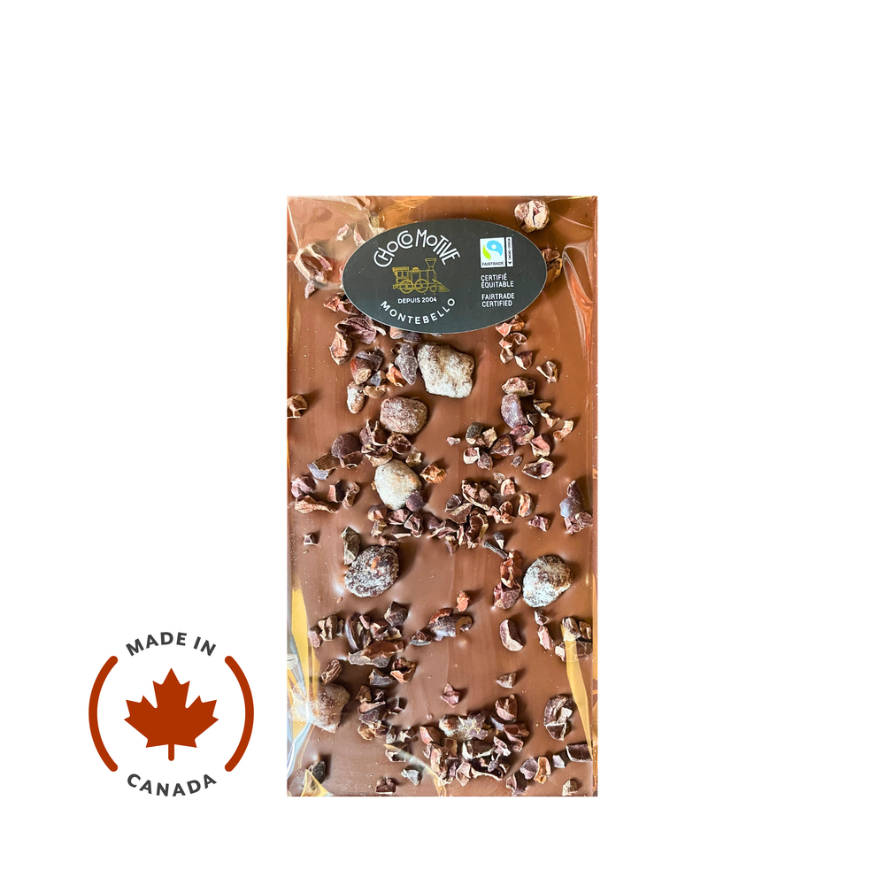 Artisanal Milk Chocolate Cocoa Nibs & Raspberry Bar 85g